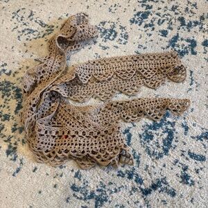 Prettiest  Brown Hand Crochet Lamp Drape Curtain Trim 120” 3 1/2 W